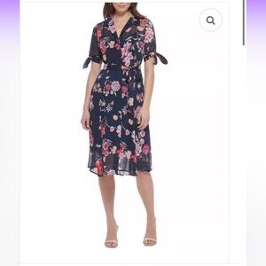 Calvin Klein Dark Floral Midi ShirtDress size 12 $134